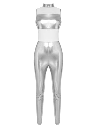 Justaucorps dorée femme en tissu body métallique brillant pour danse