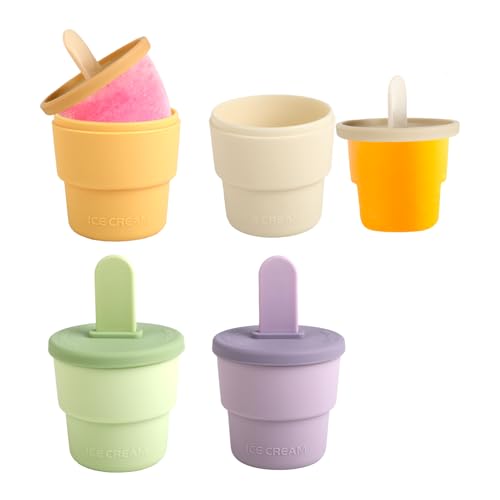 Moldes de silicona para helados – 4 moldes para helados – moldes de hielo de calidad alimentaria para helados – Mold Ice Lolly con palos y protección antigoteo