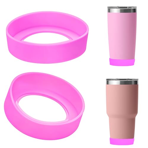 Linkidea Water Bottle Boot Compatible with YETI Rambler Tumbler 20oz/30oz, Travel Mug 20oz/30oz, Straw Cup 26oz, Stackable Cup 26oz, Silicone Bottle Bottom Sleeve Cover Protector (Pink / 2 Pack)