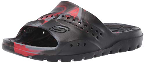 Skechers Boy's Foamies Hogan-Aqua Spurt Slide Sandal, Black/Grey/Red, 2 Little Kid