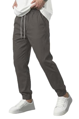 DISLANBO grey tapered streetwear joggers shown on a plain background — the woven structure that keeps the silhouette sharp