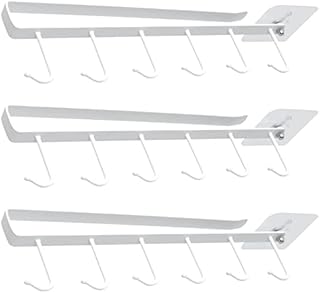 3 Pcs Mug Hooks Under Shelf with Self Adhesive Screw, Cup Holder Under Cabinet with 6 Hooks, Under Cupboard Mug Hanger, Fits Mugs, Coffee Cups and Kitchen Utensils Storage (White)