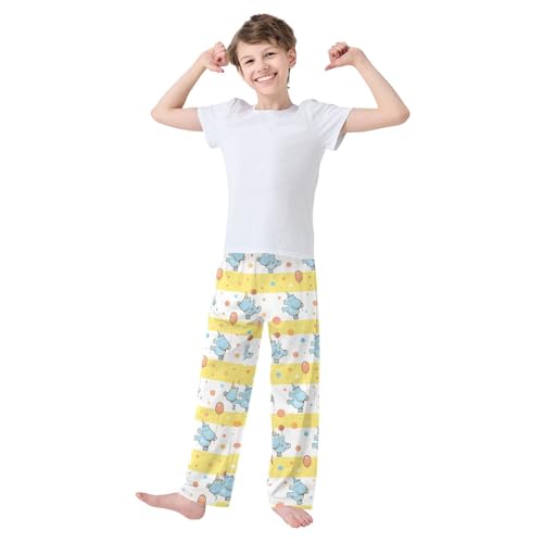 ZZXXB Birthday Hippo Balloon Boys Long Pants Soft Trousers Elastic Waist Kids Lounge Bottoms with Pockets S-XL2