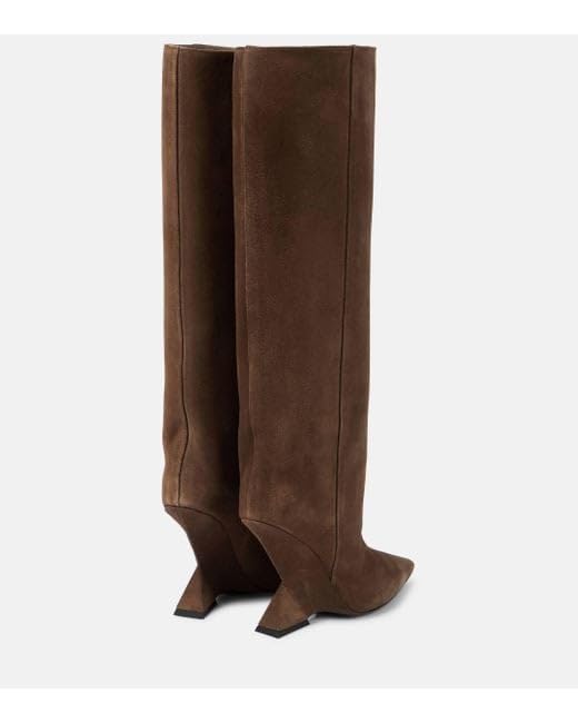 Women's Knee High Boots Suede Wedge High Heel Long Booties Wide Calf Pointed Toe Block Heel Booties Pull On Sexy Knee High Boots for Party3