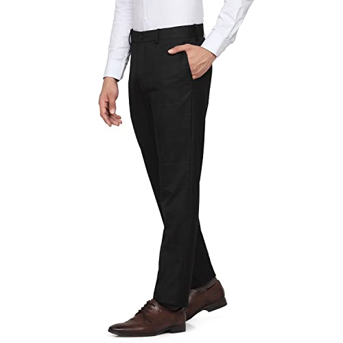 Image of blackberrys Checks Polyester Viscose Slim Fit Men's Work Wear Trousers