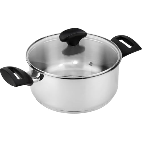 Fagor Alaia Cazuela Inducción 20 cm, 2,8 Litros Acero Inoxidable 18/10, Tapa de Cristal, Fondo Difusor de Triple Capa, Apto para Todas las Cocinas, Vitrocerámica, Gas, Lavavajillas