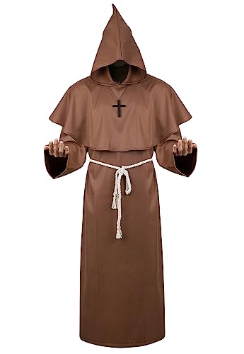 frawirshau Monk Robe Priest Costume Friar Robe Medieval Costume Priest Halloween Costumes For Men Brown 2XL frawirshau Monk Robe Priest Costume Friar Robe Medieval Costume Priest Halloween Costumes For Men Brown 2XL