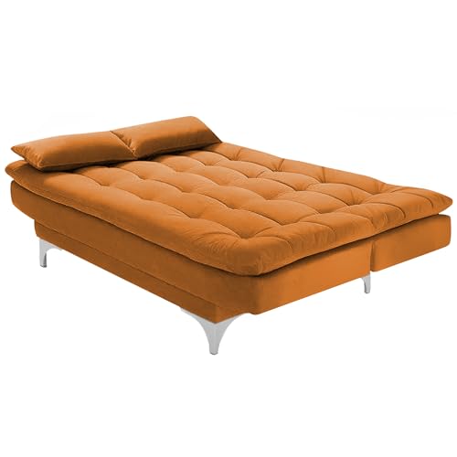 Image of Krancy 3-Seater Sofa Cum Bed for Living Room, Office & Home | Premium Fabric Sleeper Sofa Set with 1 Year Warranty | Comfortable Sofa for Guests, Lounge & Small Spaces | Orange