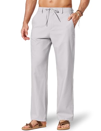 Image of COOFANDY Men's Cotton Linen Pants [Relaxed Fit] Casual Drawstring Dress Pants Beach Summer Lightweight Trousers