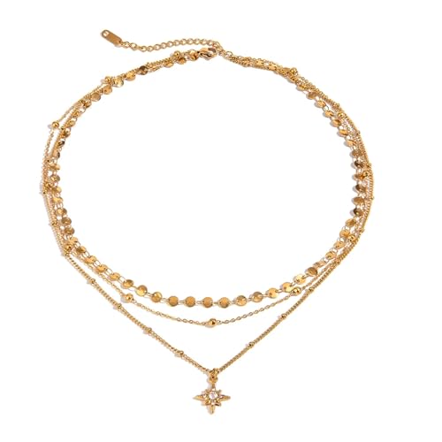 Collier étoile en strass multicouche en acier inoxydable incassable et étanche