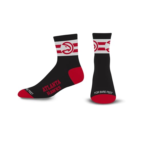For Bare Feet NBA ATLANTA HAWKS 5 Stripe Logo Quarter Sock Team Color Large