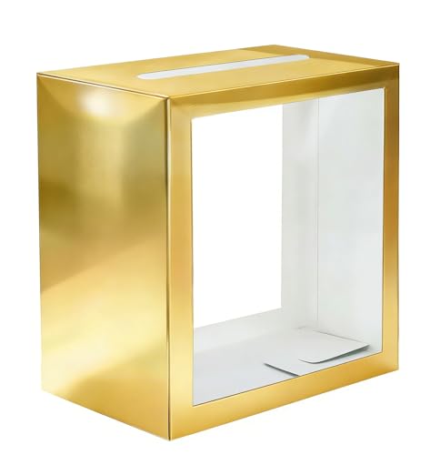 Image of SietDESEO Gold Card Box for Party with Clear Window Large Gift Card Box Holder for Wedding Reception Birthday Graduation Baby Shower Raffle Ticket Box