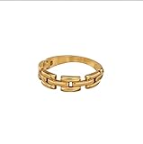 KANIJUNE Riva Anillo para mujer, hipoalergénico, ligero, chapado en oro de 18 quilates, tamaño 52/54/57, para mujeres, niñas, novia, sostenible, diseñado en Alemania, Acero inoxidable, Sin piedras