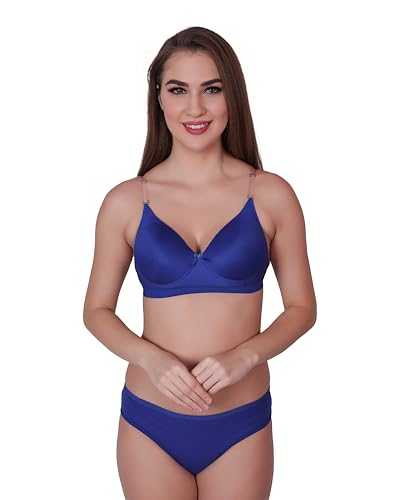 Image of UNITRUST Premium Lycra Transparent Strap Padded Bra with Matching Panty Set Designer Ultra Soft Lingerie Set for Women