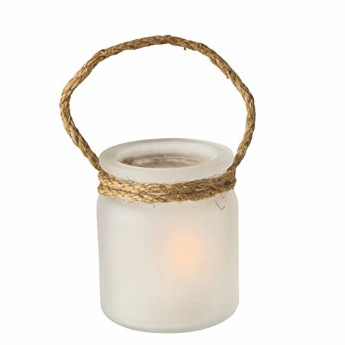 Milchglas Windlicht 9 cm - 5er Set - Kerzenglas mit Kordel zum Hängen - Glas Teelicht Kerzen Halter Tisch Deko Balkon Garten Wohnzimmer