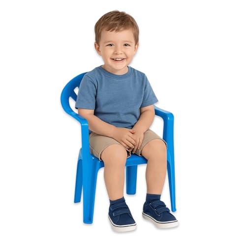 TECHZOCO Silla Infantil de Plástico, Silla para niños, Silla Escolar para niños, Fabricado en Plástico, Ideal para Jugar, Leer, Dibujar o Comer, Altura Total 49.5 cm, Color Azul