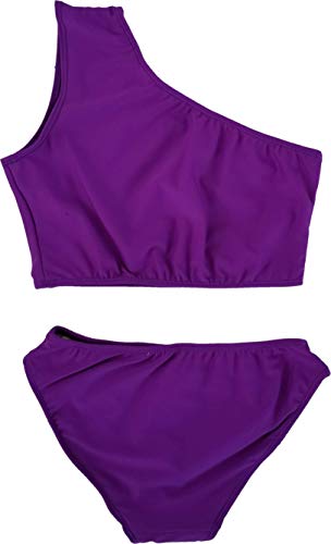 Image of Cheryl Creations Kids Girl's Black Cute & Comfortable Two Piece One Shoulder Bathing Suit Bikini | Swimsuit
