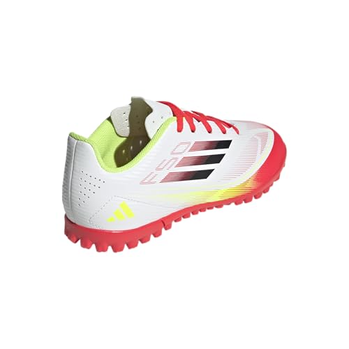 adidas Tênis de futebol unissex infantil F50 Club Turf, Branco/preto/amarelo solar, 1 Little Kid