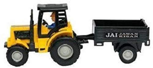 Cojuz Farm Tractor with Trailer Toy Set, Yellow and Black, Die-Cast Metal, Kids Play Vehicle
