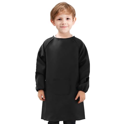 Malerkittel Kinder 8-12 Jahre, Malschürze Schwarz, Bastelschürze Mit Ärmeln Und Taschen, Schürze Schule Jungen Mädchen Für Basteln Malen Backen...