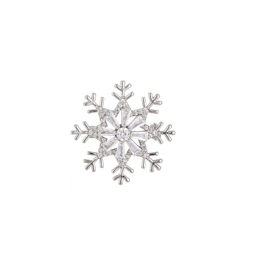 VOI-SEA 1.25 Rotating Double-Layer Snowflake Spinner Brooch Pin Baguette Cut Cubic Zirconia 14K Gold/Silver Plated Small Floral Winter Coat Pin Lapel Scarf ClipWhite)