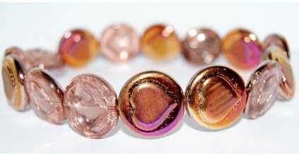 Outlet 10 Grams Round Flat Wit Convex Heart Pressed Glass Beads, 21 x 21 mm, Crystal Sliperit (00030-29500), Glass, Czech Republic