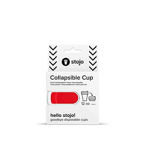 Stojo Collapsible Coffee Reusable To Go Pocket Size Travel Cup, 12oz, Red