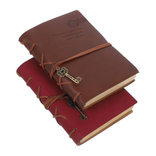 HOUDERCO 2個 レトロデザイン製手帳冊 クラフト紙使用 耐久性ある手作りノート 大人向けスクラップブック 旅行日記やスケッチに適した携帯便