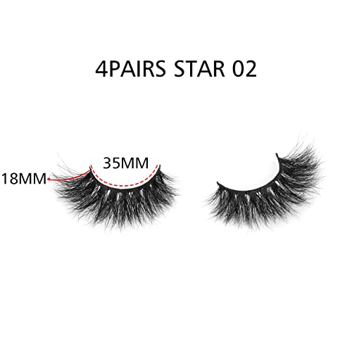 SY LASHES 18mm Mink Lashes 3D Real Mink Lashes Cat Eye Fluffy Cross False Eyelashes Wispy Soft Reusable Luxury Volume 5D Fake Eyelashes (Star02, 4 Pairs) - Image 3