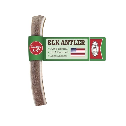 Primal Antlers for Dogs Grade A Split Elk Antlers for Large Canines 30-45 lb Natural Chews for Aggressive Chewers Naturally Shed Long Lasting Dog Bones 1 ct
