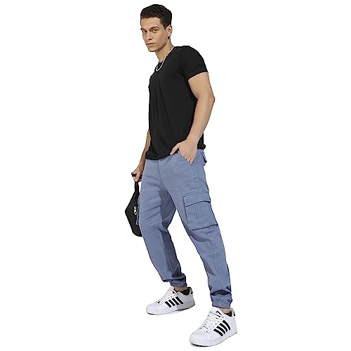 Image of CAHOOT Men's Cuffed Hem Cargo Trousers for Casual Wear | 6 Pockets | Regular Fit | Button Closure | Cotton Poly Cargo Pant Crafted with Comfort Fit for Everyday Wear
