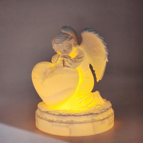 Image of Angel Holding Heart Lamp with LED Tealight | 3D Printed Decorative Showpiece for Valentine Decor, Romantic Gifting & Home Display