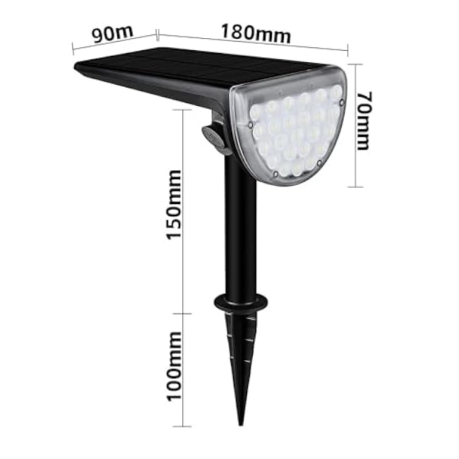 Solar Powered Spotlights, 2 Pack Outdoor - Waterproof IP65, 300LM Landscape Lighting for Walkway, Backyard, Garden Path, Driveway, Fence,23LED Adjustable Kelvin Warm Light 3000K