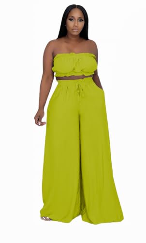 Image of Two Piece Sets for Women Summer Outfits Crop Tops and Wide Leg Pants Sets Sexy Jumpsuits Vacation Outfits with Pockets