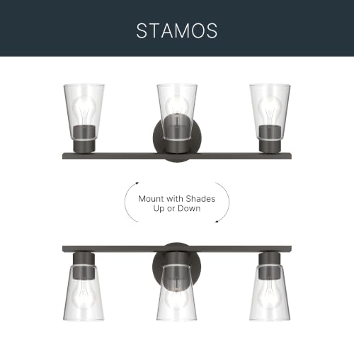 Image of Kichler Stamos 22.25 inch 3-Light Soft Modern Vanity Light with Clear Glass in Olde Bronze, (8.25 inch H x 22.25 inch W), 55121OZCLR