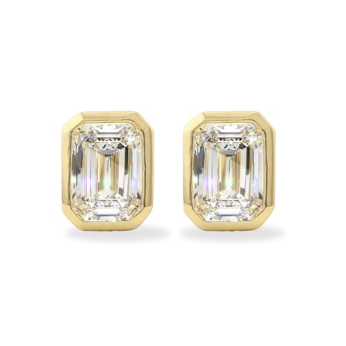 14K Solid Gold Lab Grown Moissanite Bezel Stud Earrings for Women | Round, Emerald, Cushion, Oval, Heart & Pear Cuts | Push Back & Screw Back | Hypoallergenic | Made in USA | Gift for Her2