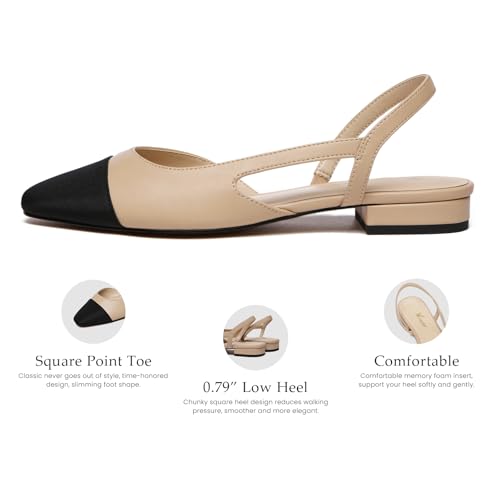 Athlefit Slingback Flats for Women Square Pointed Toe Two Toned Flats Wedding Pumps for Women2