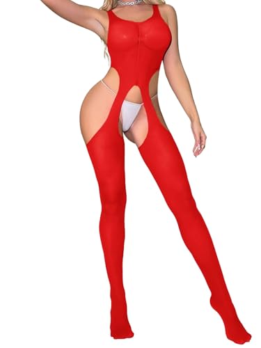 MIZSPISE Sexy Femme Body Netz Tenue Nuisette (rouge, taille unique)