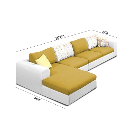 Image of Koza LHS 6 Seater L Shape Sofa Set for Living Room (Yellow Grey Fabric) Premium Fabric Sofa