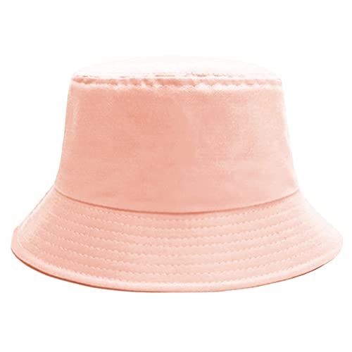 Image of Bucket Hat for Women Men, Reversible Cotton Summer Sun Beach Cap Solid Color Style