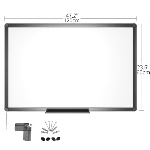 Image of VIZ-PRO Magnetic Dry Erase Board, 48 x 24 Inches, Black Aluminium Frame | Includes 1 Eraser, 2 Markers & 4 Magnets, Wall Mounted Whiteboard for School Office and Home