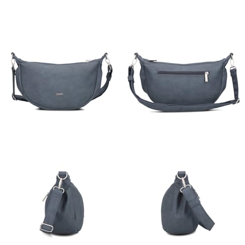 Zwei Damen Handtasche Mademoiselle.M M70 Moon-Bag 4 Liter Trend-Tasche in Halbmond-Form vielseitig als Bauchtasche Crossbody-Bag Abendtasche Umhängetasche zu tragen (nubuk-blue)
