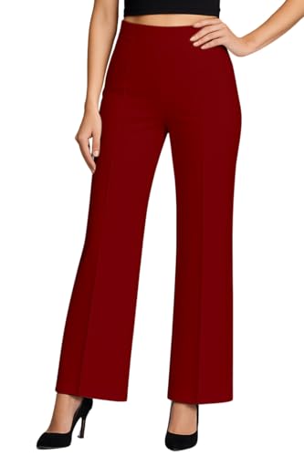 Image of SWADESI STUFF Women's High Waisted Bell Bottom Pants | Retro Wide Leg Trousers | Stretchy Flared Palazzo Pants for Office, Casual Wear & Party