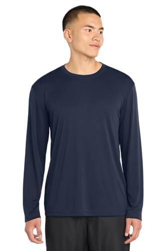 SPORT-TEK Long Sleeve PosiCharge Competitor Tee | Gym T-Shirt for Men & Women, Athletic Fit Workout Clothing for Spring & Summer Fashion True Navy