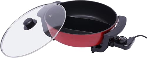 Image of Electric Hot Pot with Removable Divider - Enjoy Two Flavors Simultaneously, Non-Stick Surface with Adjustable Temperature & Glass Lid, Non-Stick Multi-Cooker for Hot Pot, Stews & Soups