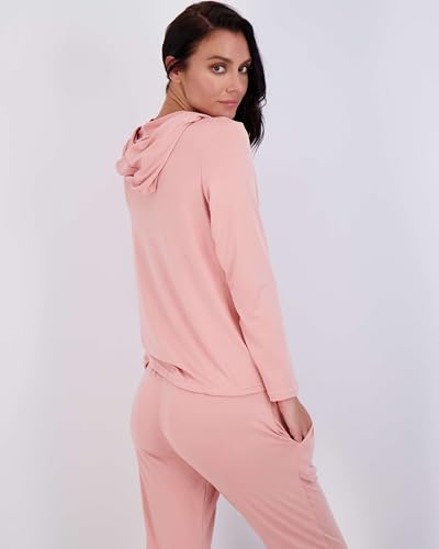 Image of Real Essentials 2 Pack: Women's Soft Long Sleeve Sleep Set - Comfortable Lounge Pull Over Hoodie and Henley Jogger