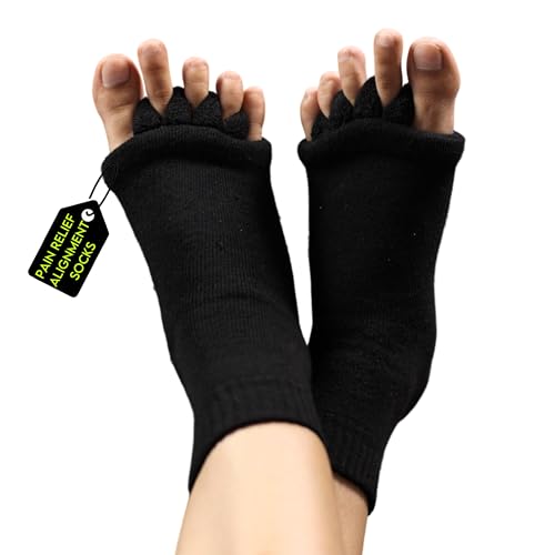 Image of EFES Cotton Foot Alignment Socks for Women and Men, 5 Toe Separators for Hammer Toes, Plantar Fasciitis, Bunion Corrector and Foot Pain Relief