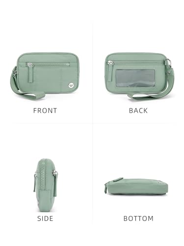 Stylish WESTBRONCO Quilted RFID Wristlet Wallet for Women - Compact Nylon Organizer with 3 Zippered Compartments (Green) - Image 7