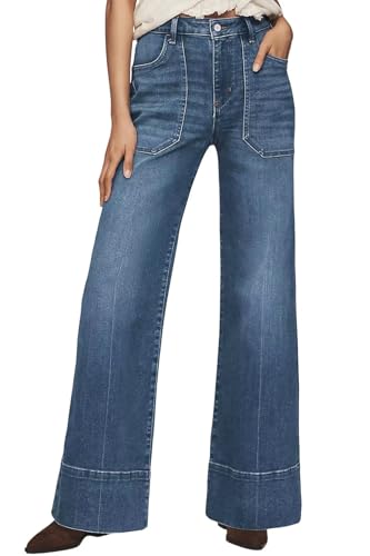 Allimy Women's High Waisted Wide Leg Baggy Front Pockets Jeans – Trendy 2025 Fall Collection