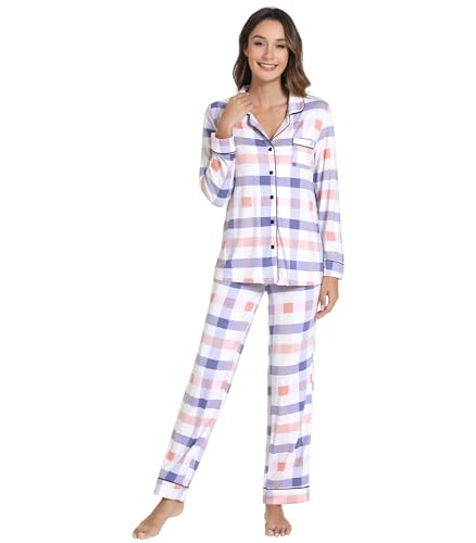 Image of WiWi Viscose from Bamboo Women's Pajamas Set Super Soft Button Down Top and Pants Sleepwear Cooling Pjs S-3X